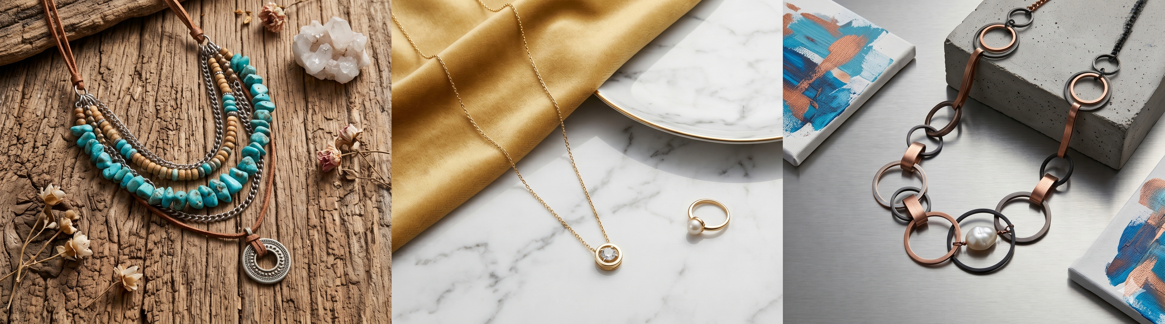 Fashion and statement necklaces for women in gold, silver, and gemstone designs