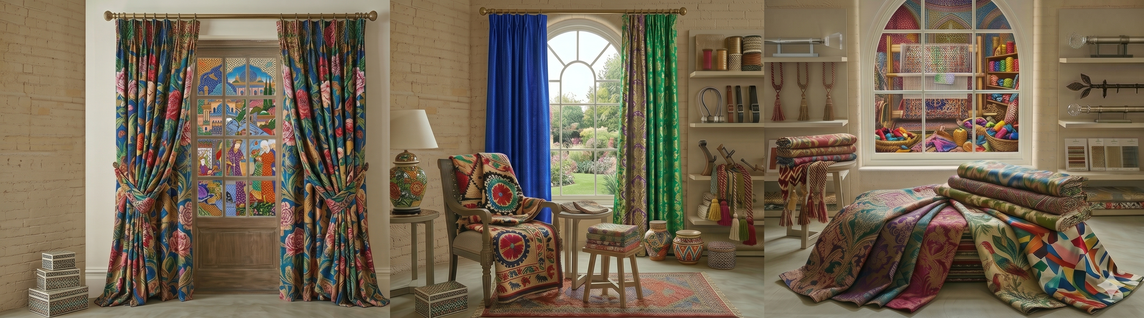 Luxury elegant curtains displayed in a modern living room interior with natural lighting