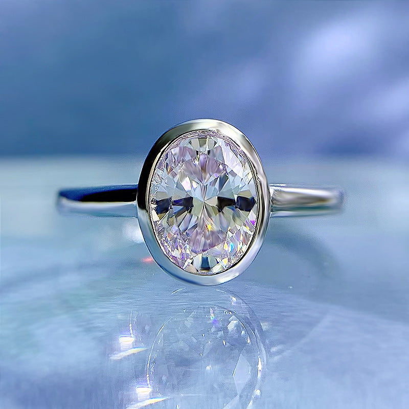 Bague de mariage pour femme avec diamant blanc ovale, taille fleur de givre