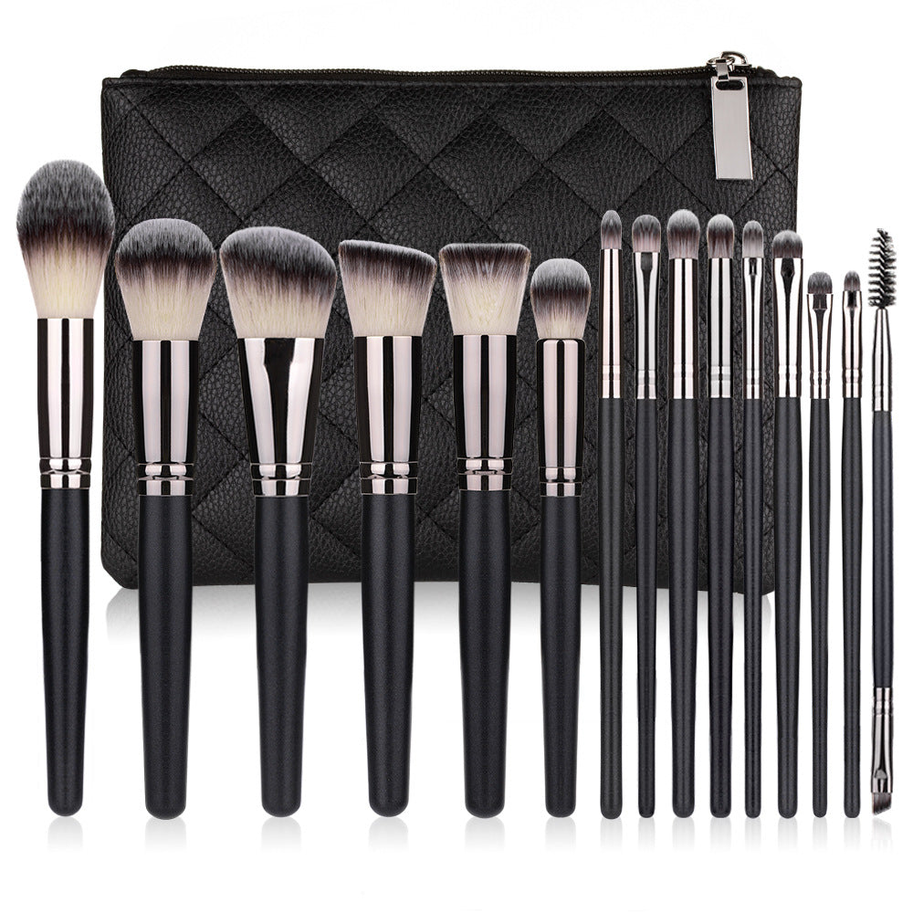 Ensemble de 15 pinceaux de maquillage, kit complet, outils de maquillage noirs mats
