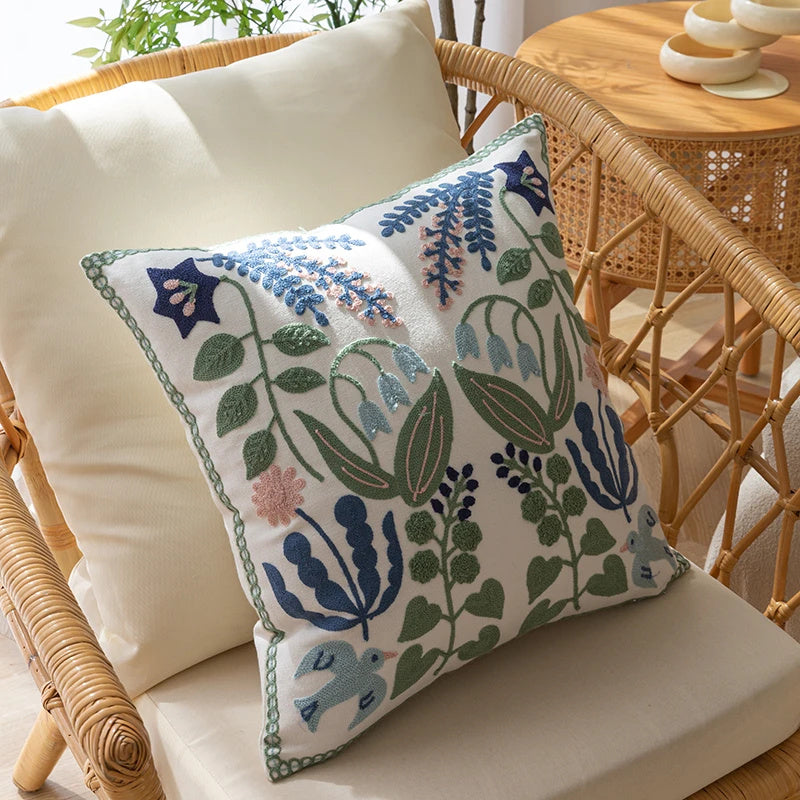 Green Fresh Tulip Pillow Cover Simple Embroidery Flower Sofa And Bed Cushions Office Lumbar Cushion