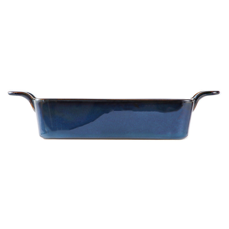 Bandeja de cerámica rectangular para horno microondas, recipiente para hornear binaural