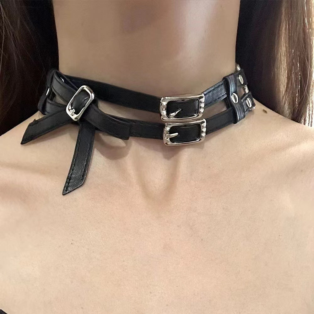 Women's Cool White Bow Leather Necklace