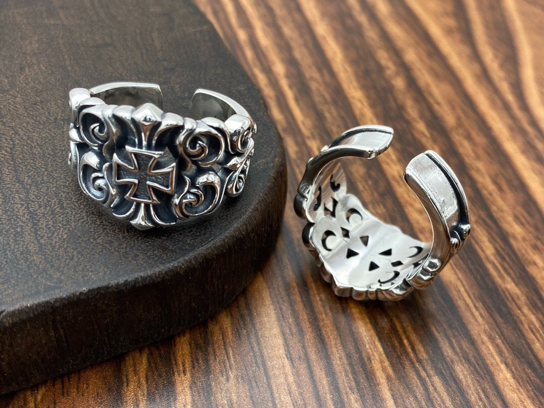 Bague large homme en argent, motif fleur de rotin, style personnalisé, pour la mode urbaine