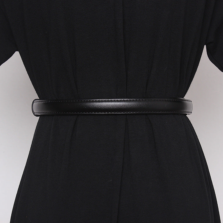 Ceinture ornementale pour femme avec jupe pull manteau, sangle de taille fine noire, accessoires en cuir de vache, cache-taille