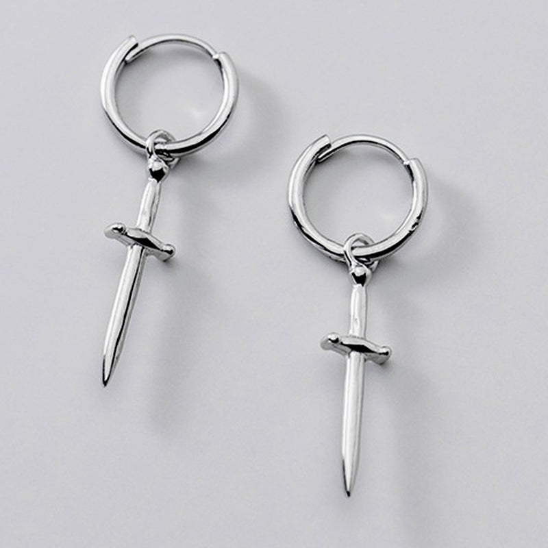 Vintage Personalized Hip Hop Sword-shaped Titanium Steel Earrings