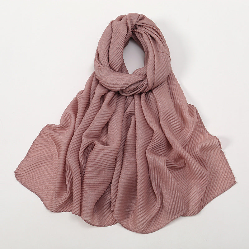 Pure Color Crumpled Polyester Soft Women's Casual Scarf