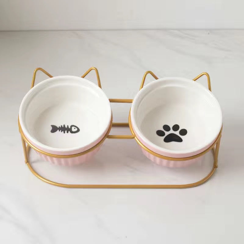 Gamelle pour Chat en Céramique, Double Gamelle, Gamelle d'Eau, Gamelle Oblique Surélevée, Fournitures pour Animaux de Compagnie