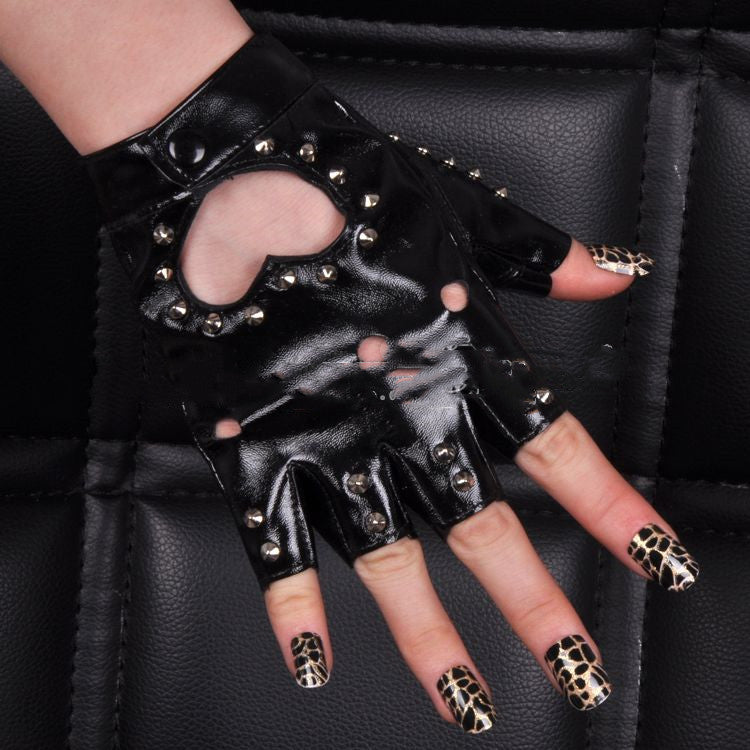 Women's Half Palm PU Leather Gloves Fashion Hollow