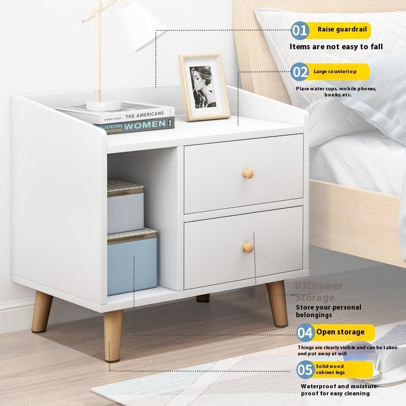Simple Modern Bedroom Multifunctional Wooden Shelf Bedside Table