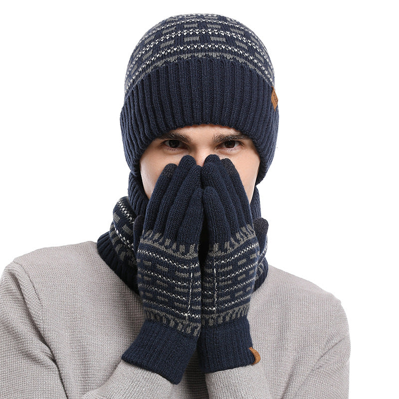 Men's Casual Warm Knitted Hat Set