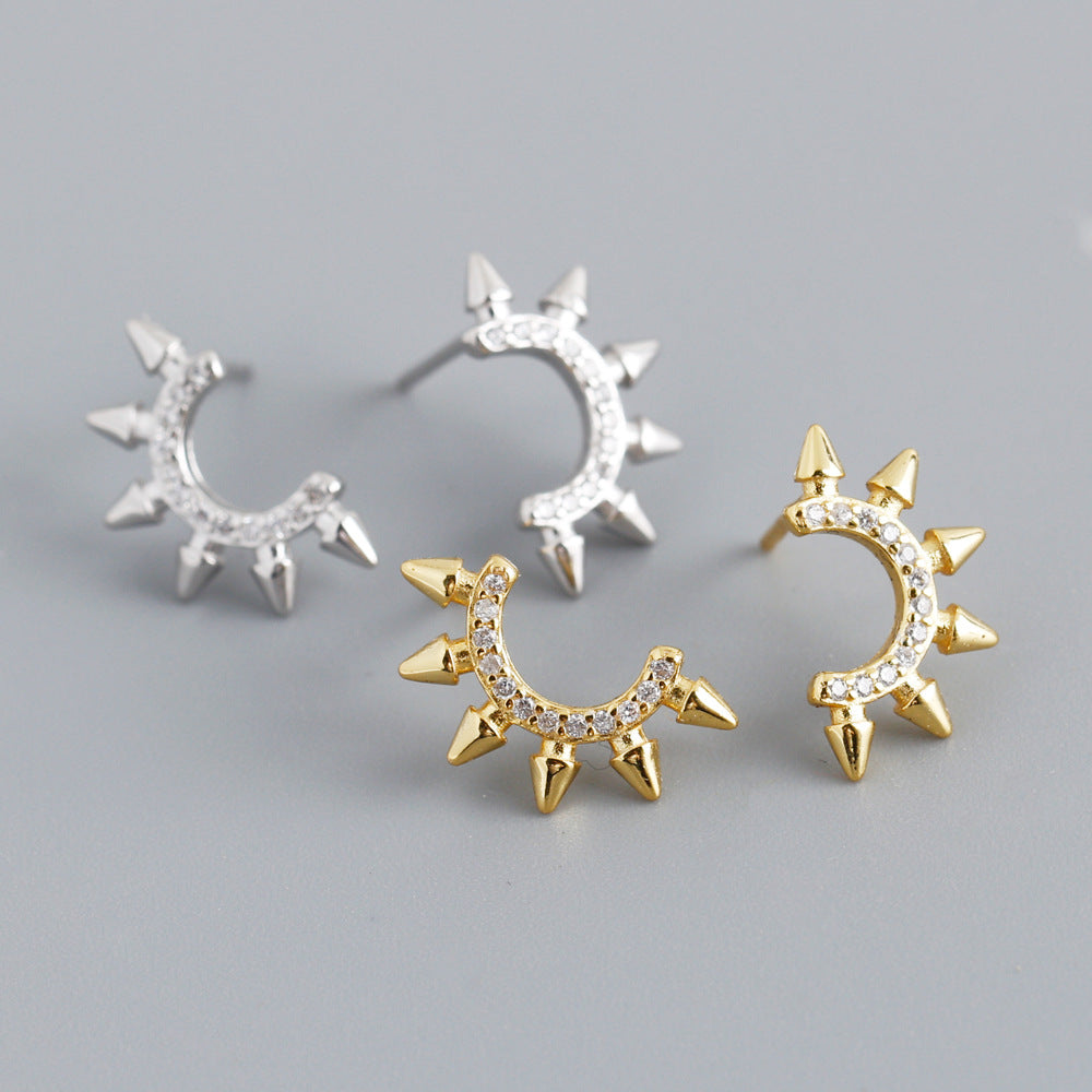 Punk Pointed Tapered S925 Sterling Silver Diamond Fashion Personality Earrings