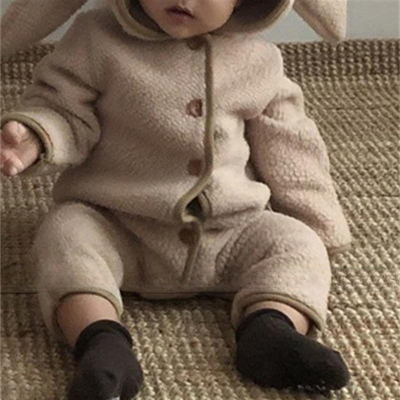 Cute Rabbit Ears Lamb Hair Hooded Outdoor Climbing Suit
