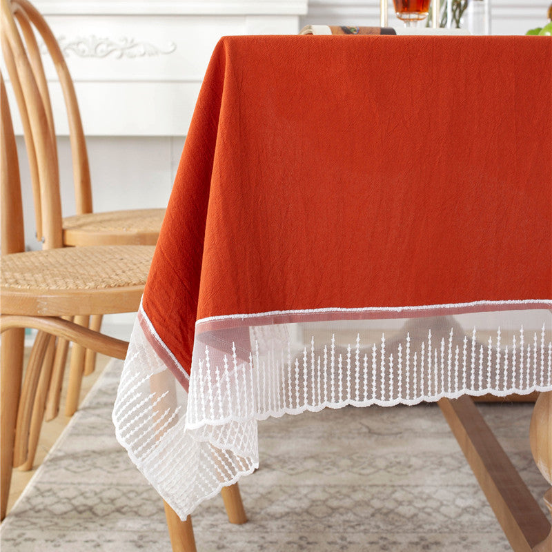 French Romantic Solid Color Cotton Meteor Shower Lace Tablecloth
