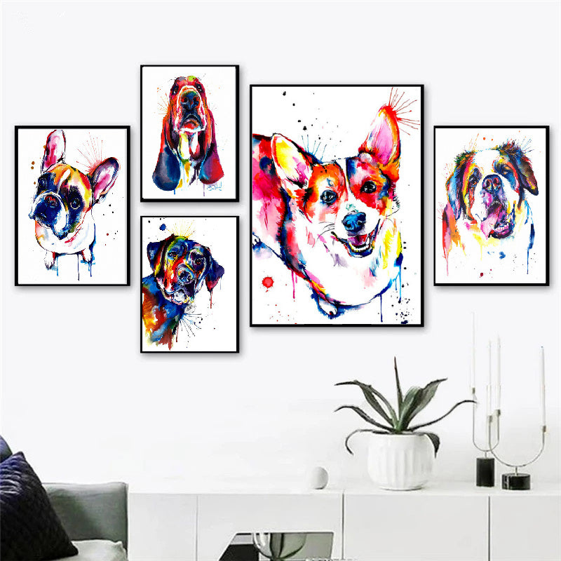 Colorful Animal Dog Canvas Painting Poster Abstract Wall Art