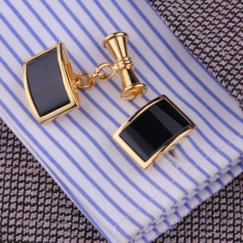 Men's French Shirt Black Onyx Gold Chain Cufflinks
