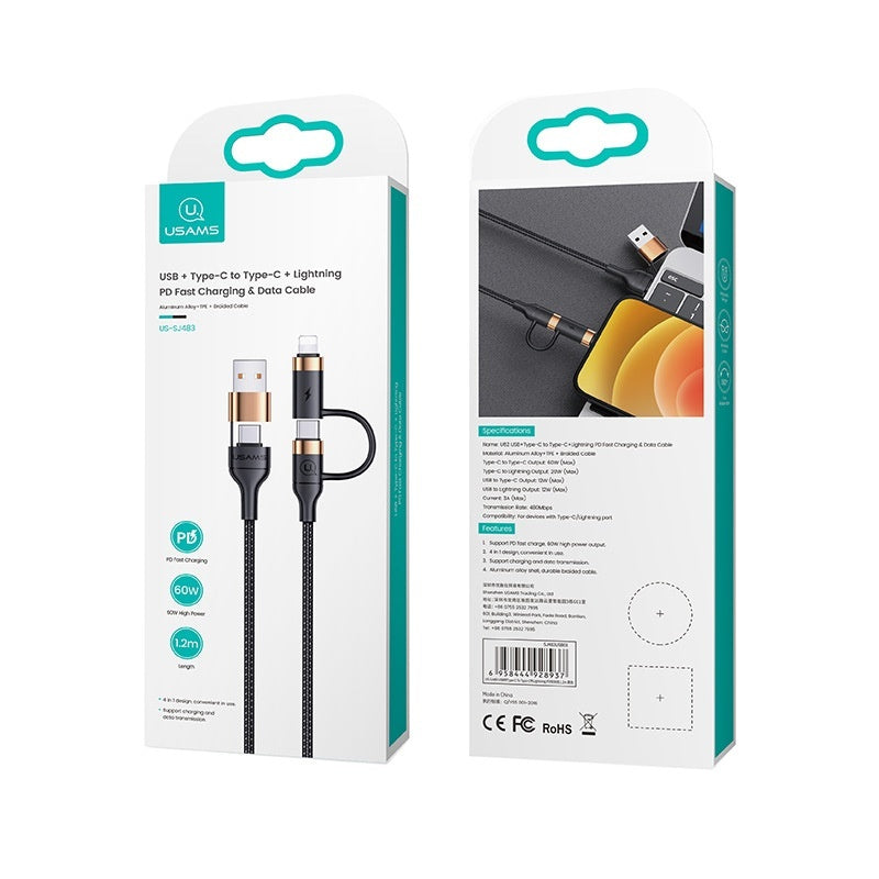 Câble de données de charge rapide PD quatre-en-un, chargement deux-à-deux universel pour téléphone portable
