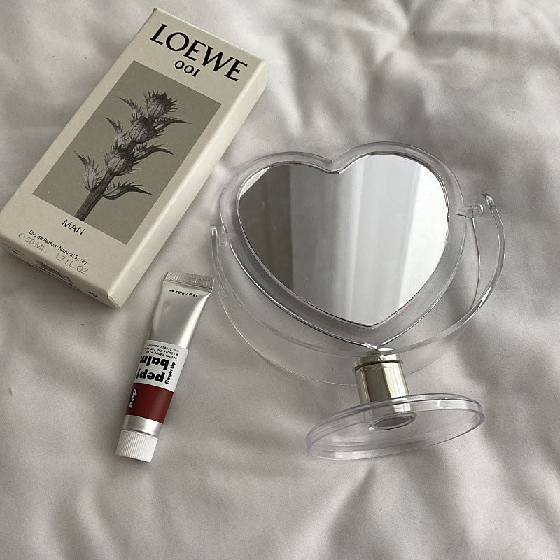 Miroir de Maquillage Mignon en Forme de Cœur, Miroir Cosmétique avec Base Transparente
