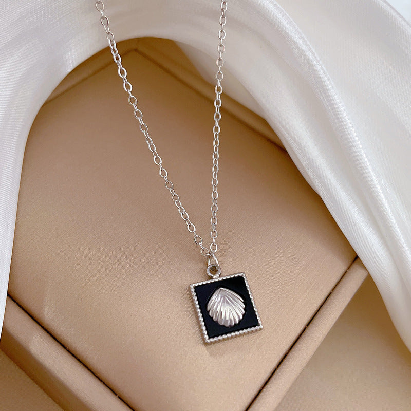 Square Shell Personality Minimalist Stove Real Gold Necklace Women