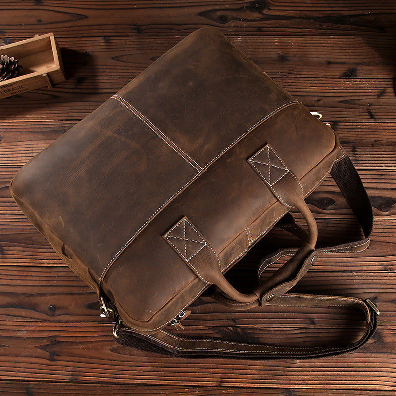 Sac à bandoulière vintage pour homme en cuir Crazy Horse