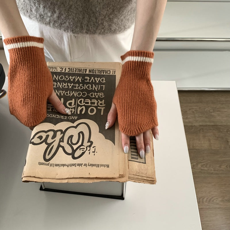 Women's Warm Touch Screen Knitted Half Finger Knitting Wool Gloves