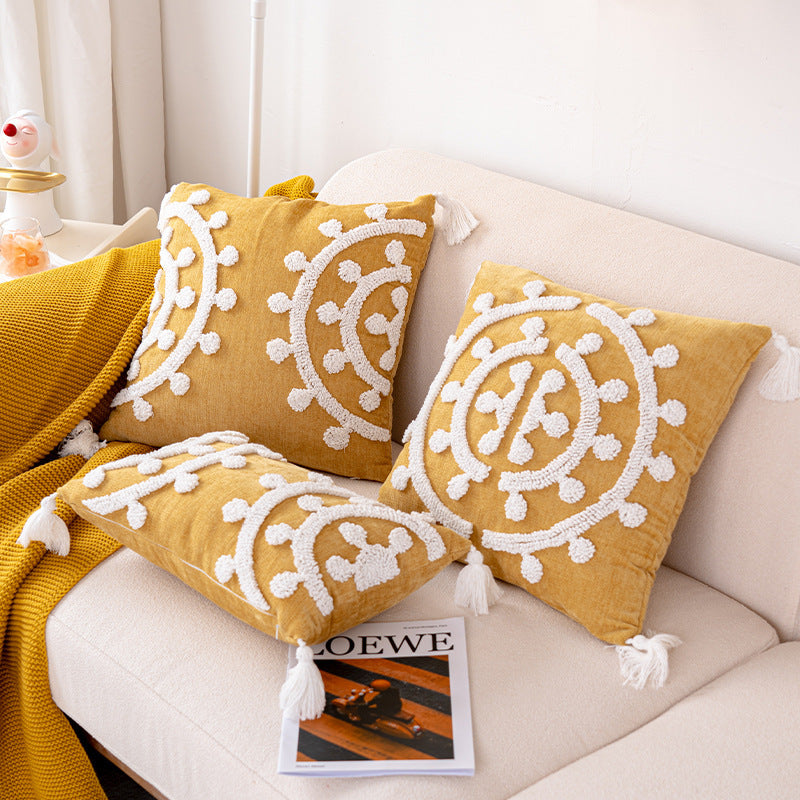 Handmade Embroidery Velvet Embroidery Pillow Cover Craft Cushion Hotel Homestay Tassel Pillow Bedside