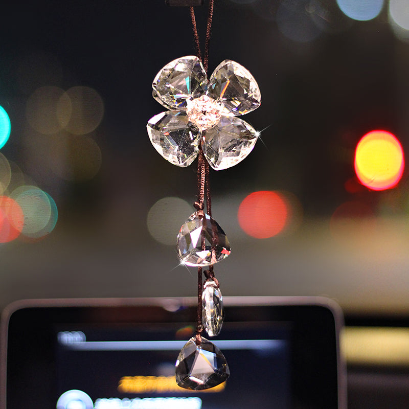Pendentif d'intérieur en cristal trèfle à quatre feuilles