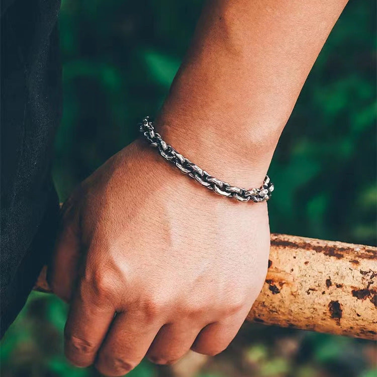 Hand Hammered Tone Bracelet Thai Silver Vintage Men