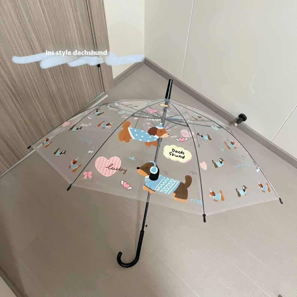 Mignon dessin animé, parapluie pliant en trois, avec manche épais