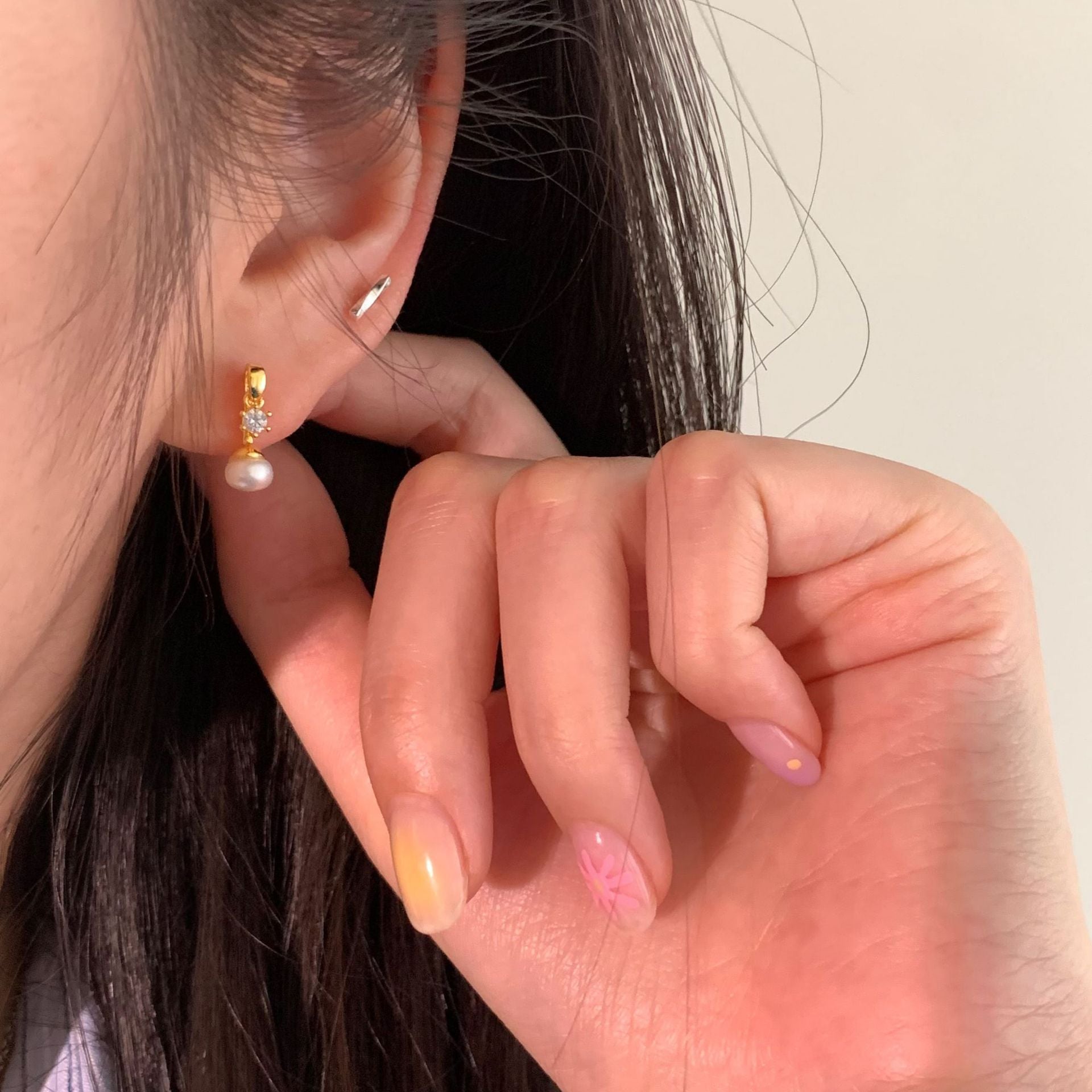 925 Sterling Silver Natural Pearl Zircon Stud Earrings For Women