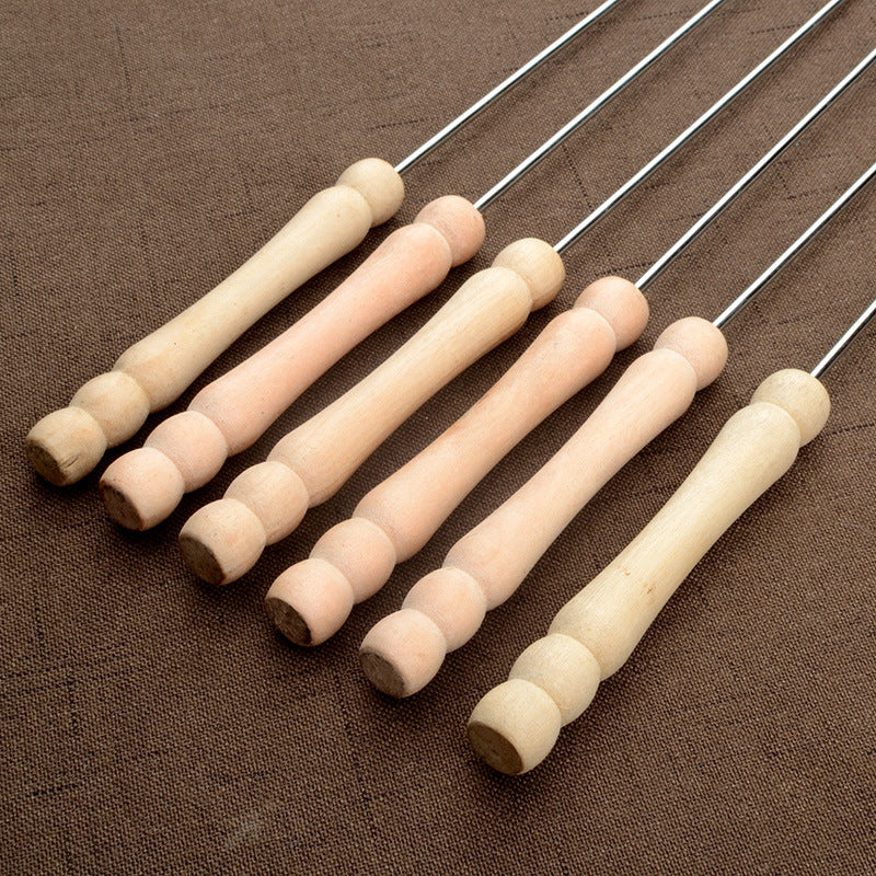 Brochettes de barbecue en acier inoxydable avec poignées en bois