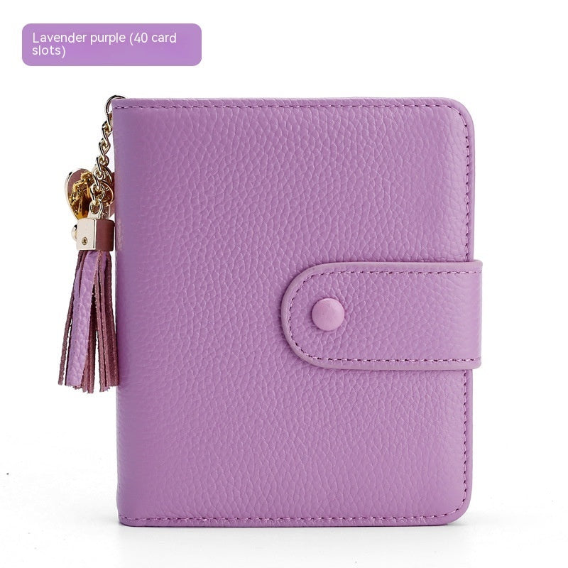 Korean Style Large Capacity Tassel Snap Solid Color Multiple Card Slots Driving License Protective Cover