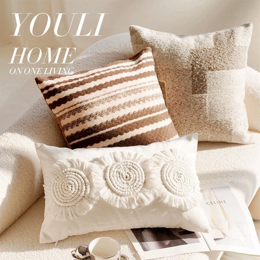 Linen Nordic Style Throw Pillow Covers With Tassel Cushion Cases Caramel Color Pillows Retro Texture Cushion Case Geometric Decorative Pillow Cover For Couch Sofa Bedroom Living Room