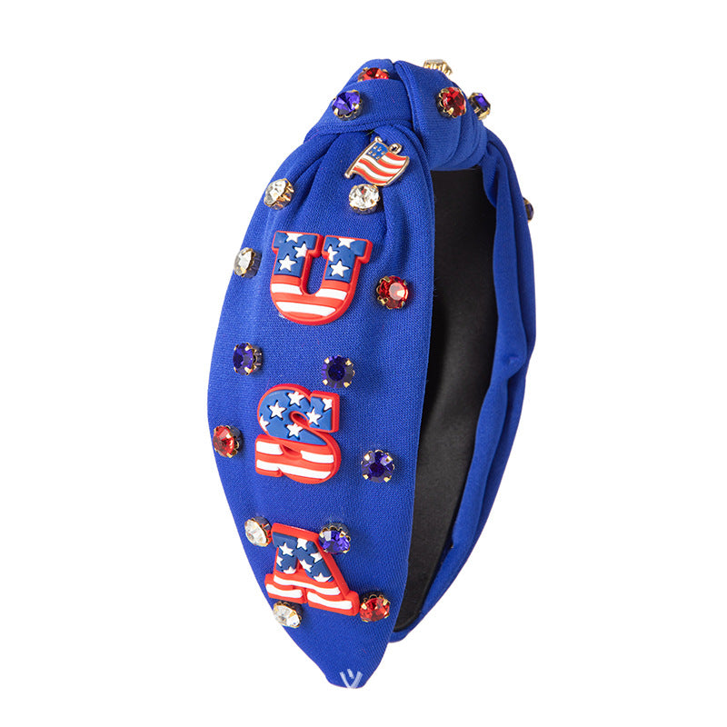 Flag Colors Headband Red White Blue Rhinestone