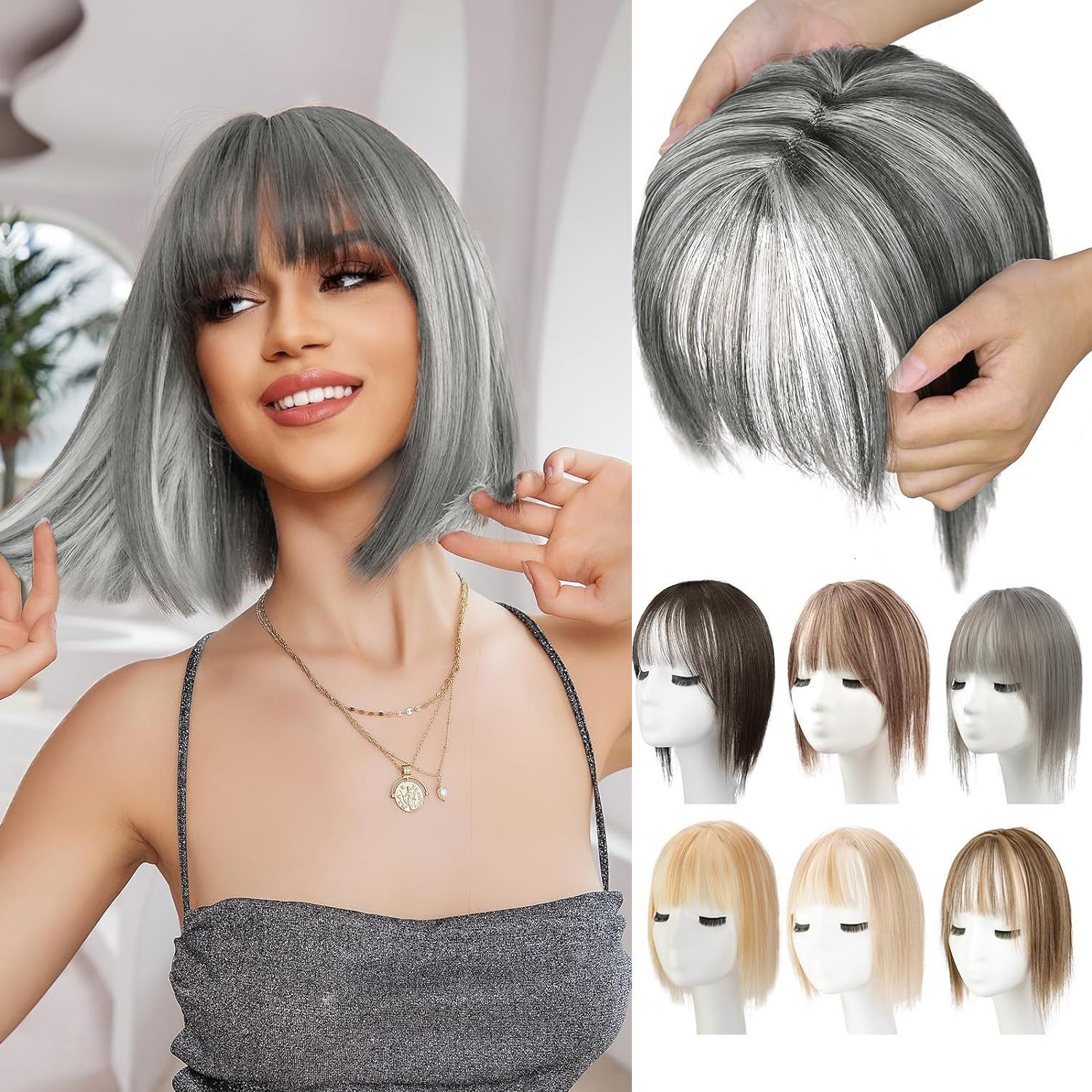 Perruque naturelle légère respirante pour femme Couvre les cheveux gris invisibles