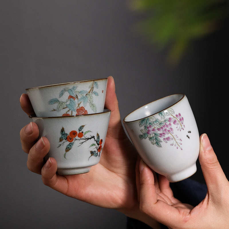 Ceramic Personal Tea Cup Gracked Glaze Supportable Tea Cup