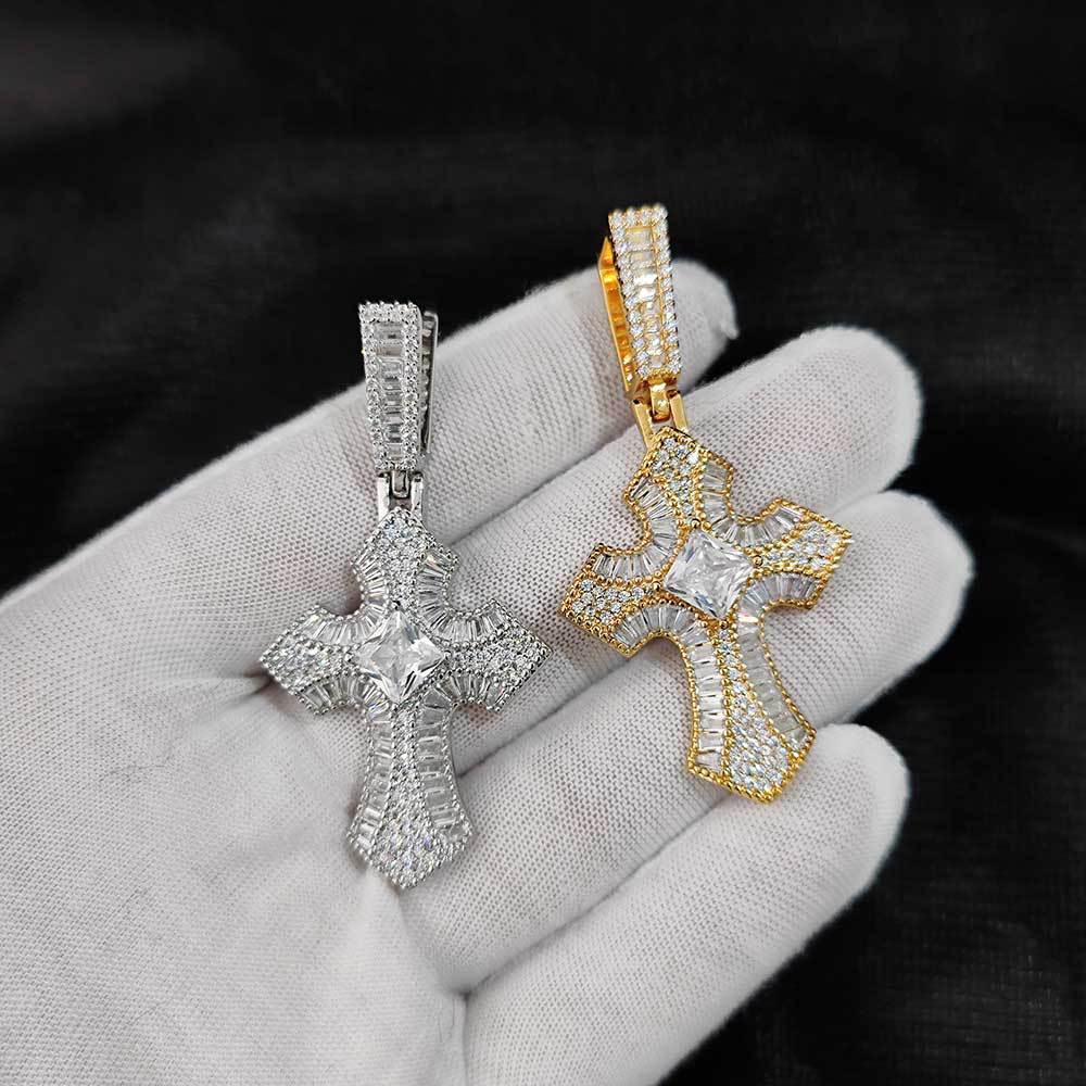 European Hip Hop Cross Pendant Zircon Necklace