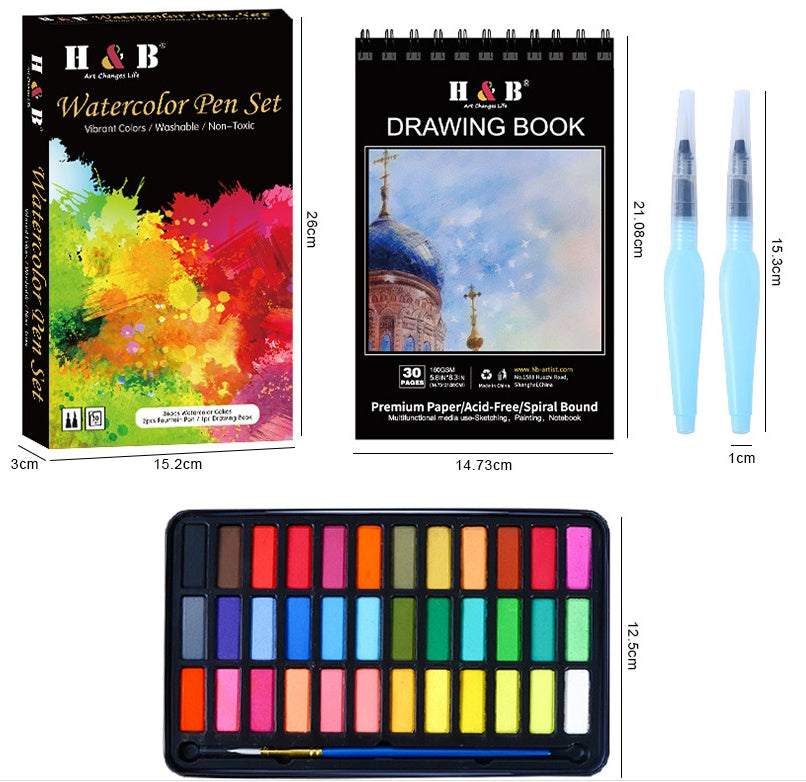 40 Pieces Solid Watercolor Painting Set 36 Colors Paints