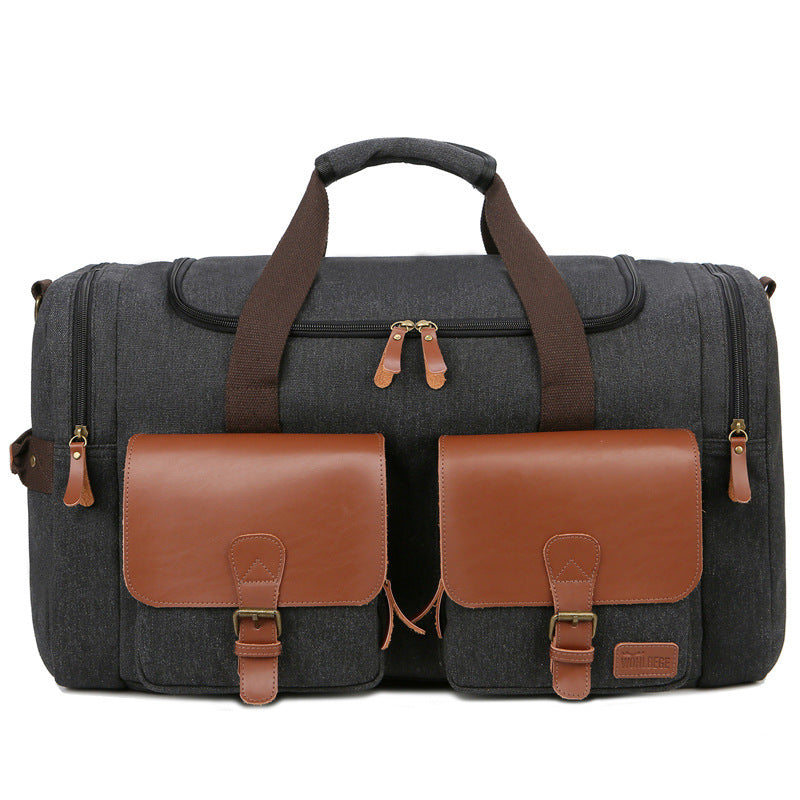 Sac de sport rétro portable en cuir Crazy Horse et toile pour homme