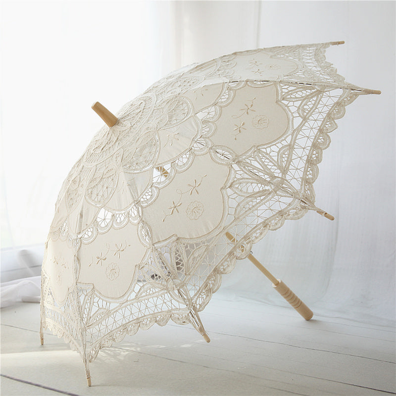 Parapluie artisanal long manche en dentelle vintage pour femme