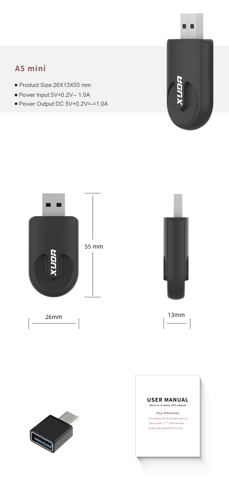 Mini interface USB sans fil 2-en-1 Carplay