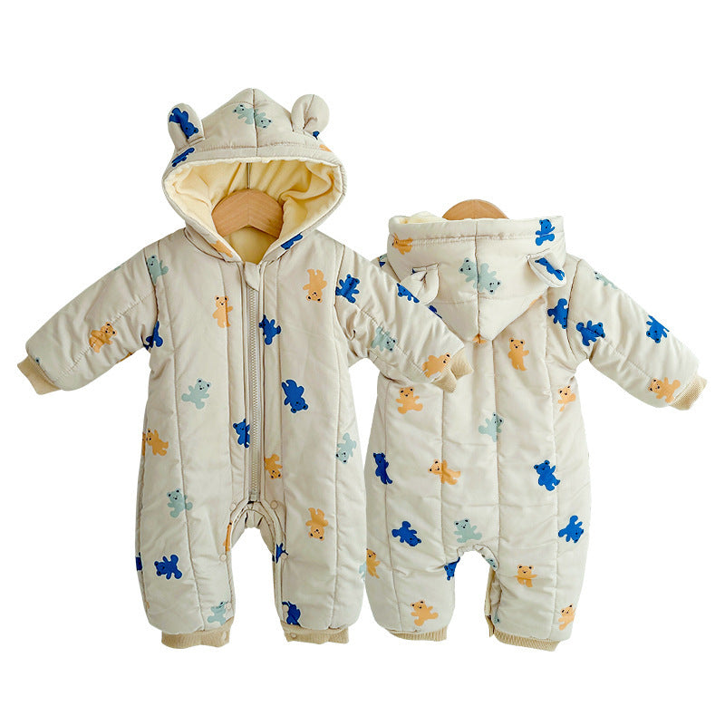 Baby Thickened Cute Cartoon Compressed Cotton Children Thermal Quilted Rompers Jumpsuit