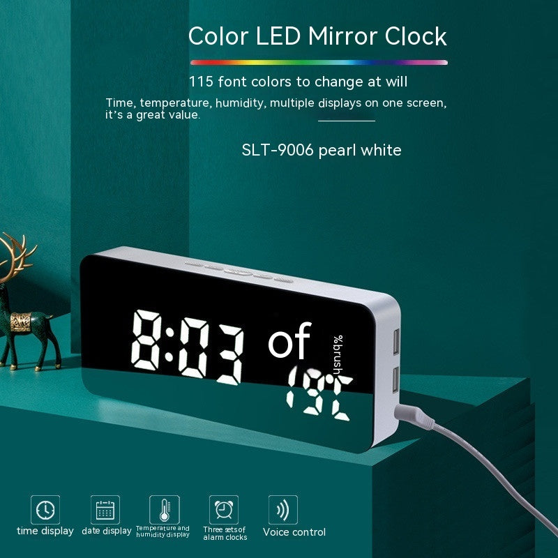 Miroir de charge créatif pour téléphone portable Horloge murale Alarme Rappel Vocal