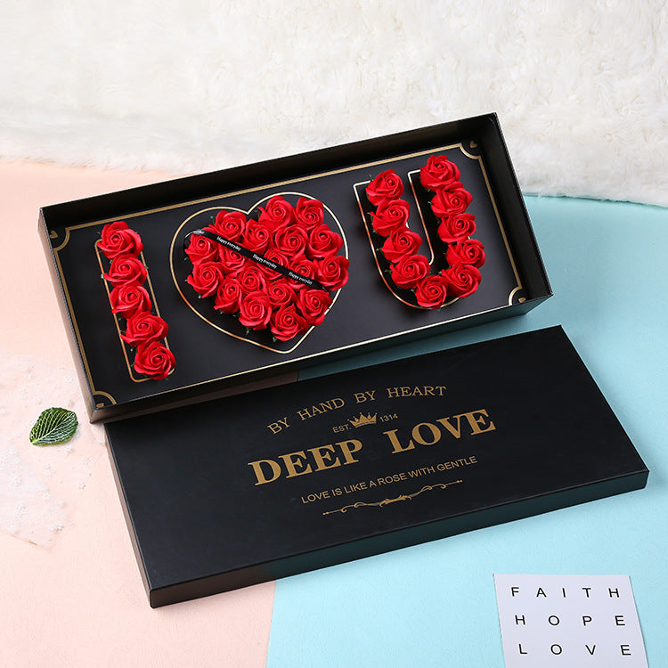 Boîte Cadeau Fleur de Savon Cœur "Je T'aime" Cadeau de Noël Saint-Valentin