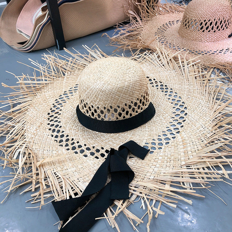 Tassel Big Brim Raffia Hat Colorful Sunshade