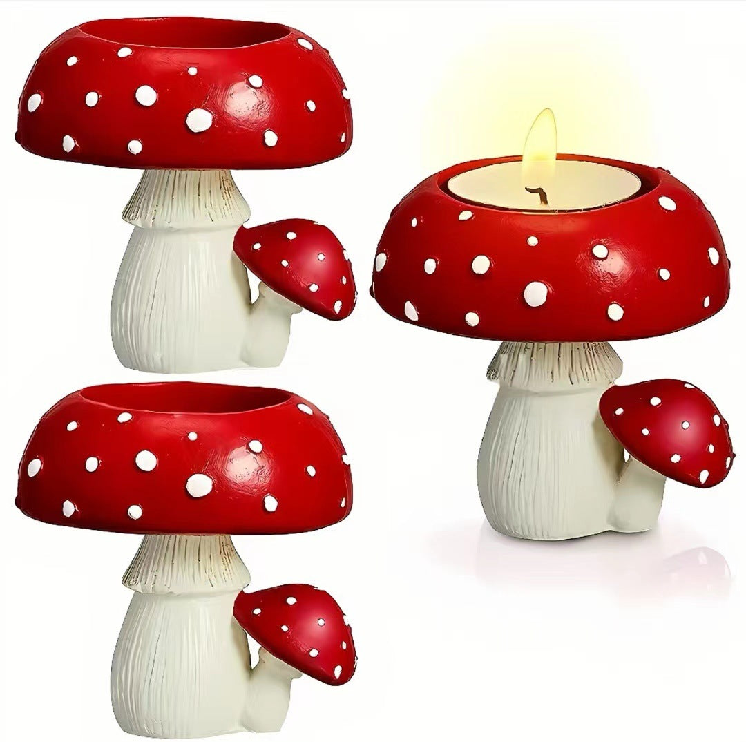 Simulation Small Mushroom Home Decorative Candlestick Resin Craft Ornament