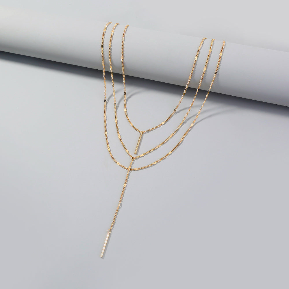 Creative y-shaped multi-layer necklace with copper tube