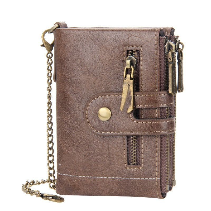 Portefeuille court pour homme à double fermeture éclair de style européen et américain