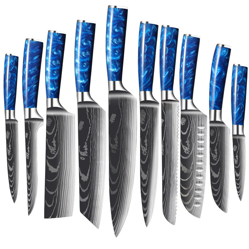 Stainless Steel Chef Knife With Blue Resin Handle