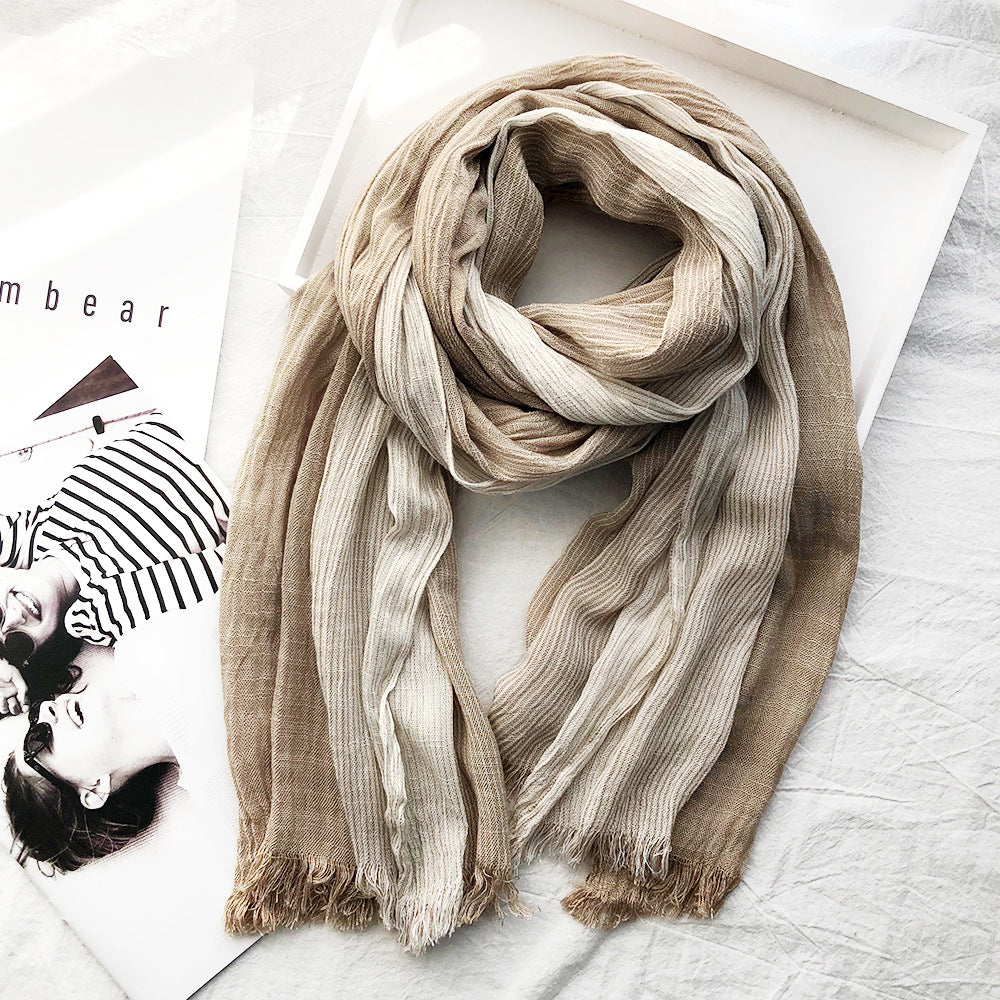 Women's Striped Cotton And Linen Scarf Shawl